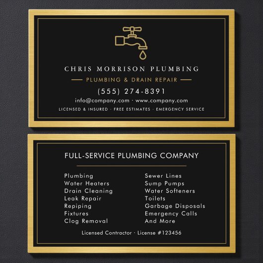 Professional Plumber Black Gold Metallic QR Code Visitekaartje