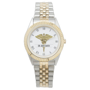 Professional Precious Medical Gold Caduceus Name Horloge