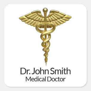 Professional Precious Medical Gold Caduceus Vierkante Sticker