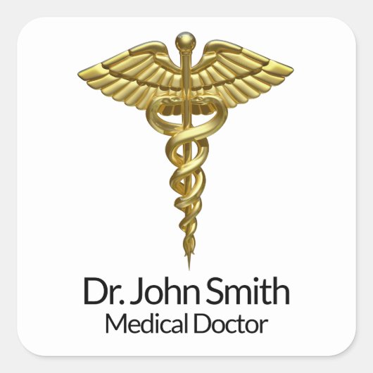 Professional Precious Medical Gold Caduceus Vierkante Sticker (Voorkant)