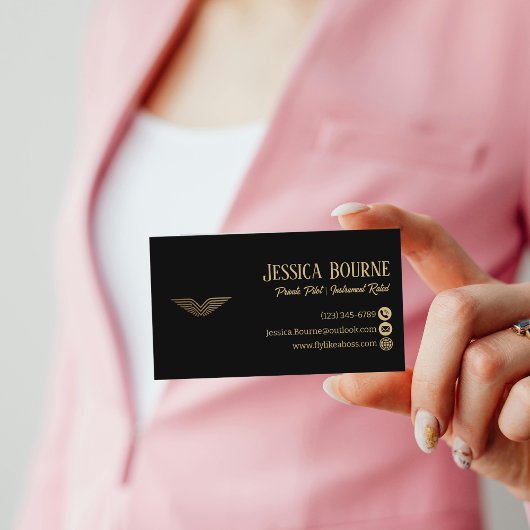 Professional QR Code Elegant Black Gold Pilot Lux Visitekaartje