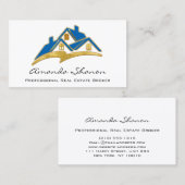 Professional Real Estate Broker Agent Blue Gold Visitekaartje (Voorkant / Achterkant)