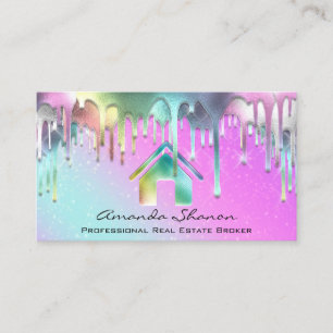 Professional Real Estate Broker Pink Holographic Visitekaartje