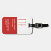 Professional Red White Plain Monogram Modern Bagagelabel (Voorkant horizontaal)