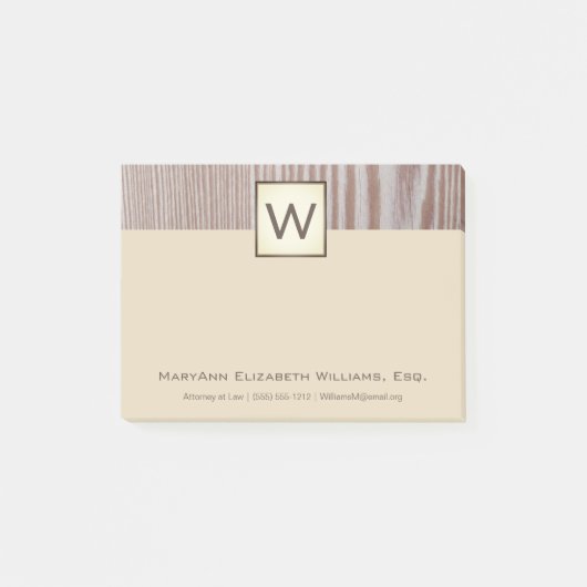 Professional Rustic Wood Executive Name & Monogram Post-it® Notes (Voorkant)