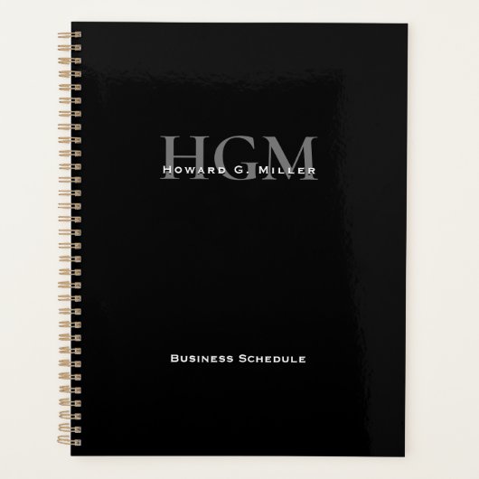 Professional Simple Black Silver Monogram 3 Letter Planner (Voorkant)