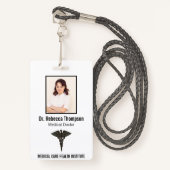 Professional Simple Medical Caduceus Black Foto Badge (Voorkant met draagriem)