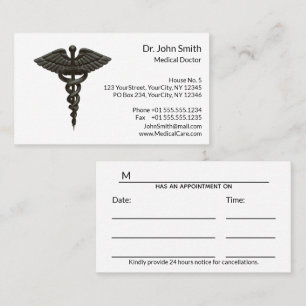 Professional Simple Medical Caduceus Black White Afsprakenkaartje