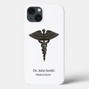 Professional Simple Medical Caduceus Black White iPhone 13 Hoesje