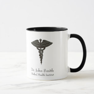 Professional Simple Medical Caduceus Black White Mok