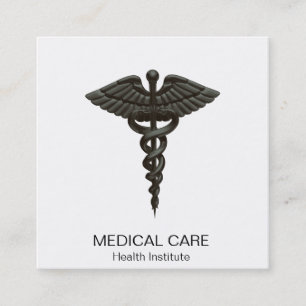 Professional Simple Medical Caduceus Black White Vierkante Visitekaartje