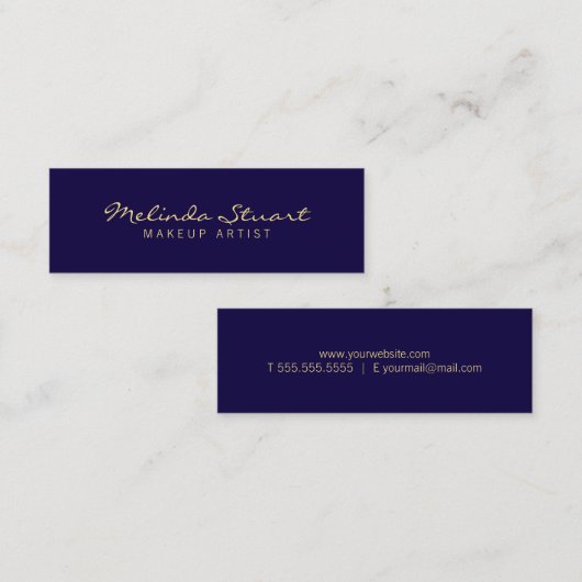 Professional Simple Modern Navy Blue en Gold Mini Visitekaartje (Voorkant / Achterkant)