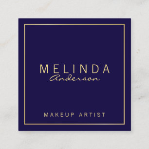 Professional Simple Modern Navy Blue en Gold Vierkante Visitekaartje