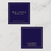 Professional Simple Modern Navy Blue en Gold Vierkante Visitekaartje (Voorkant / Achterkant)