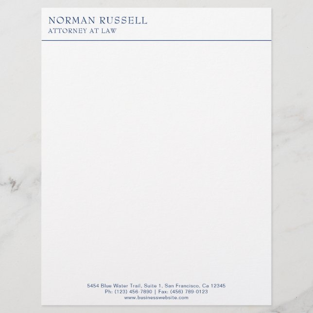 Professional Simple Navy Blue Border Lawyer Briefhoofd (Voorkant)
