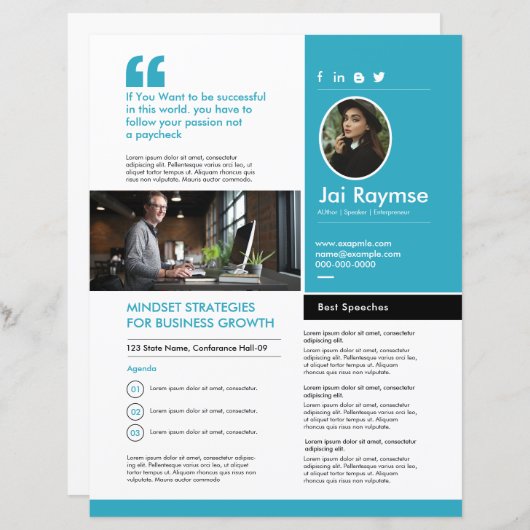 Professional Speaker One Sheet Template (Voorkant / Achterkant)
