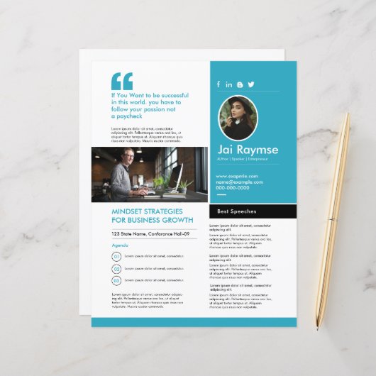 Professional Speaker One Sheet Template (Voorkant / Achterkant in situ)