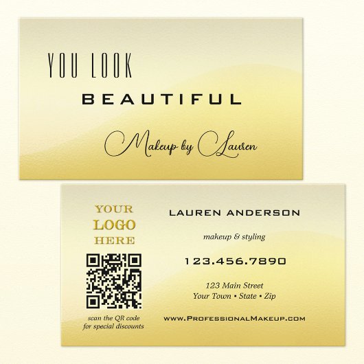 Professional Sunny Light Gold QR-code Beauty Visitekaartje
