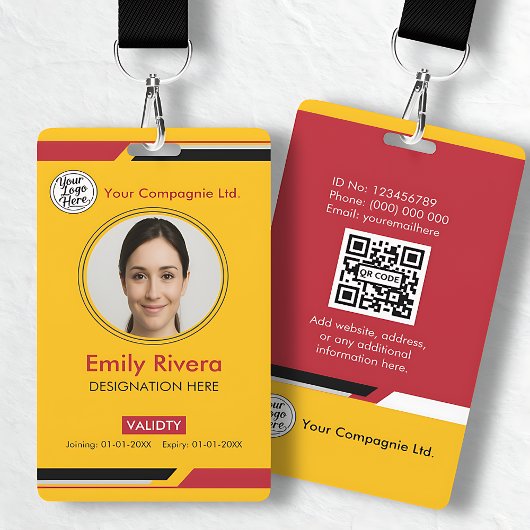 Professional Yellow Black Red Employee Access Card Badge