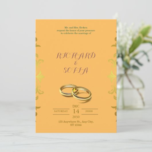 Professional Yellow & Orange Wedding Invitation (Debout devant)
