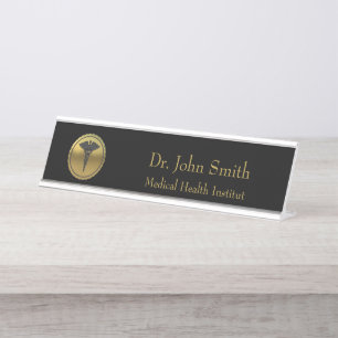 Professioneel 3D gouden medisch Caduceus-embleem Bureau Naambordje