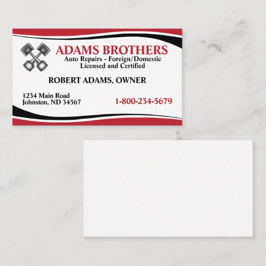 Professioneel Auto Reparatie Visitekaartje (Voorkant / Achterkant)