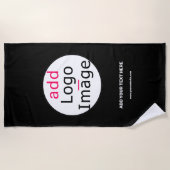 Professioneel bedrijfsmerk zwart strandlaken (Voorkant)