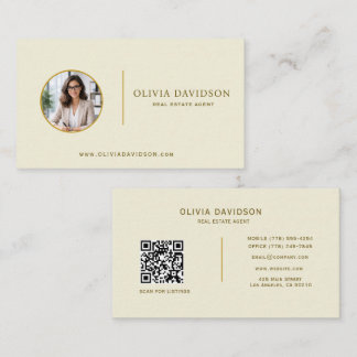 Professioneel Beige Goud Vastgoed Foto QR Code Visitekaartje