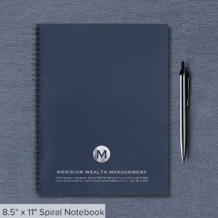 Professioneel Blauw en Zilver Bedrijfs Monogram Notitieboek