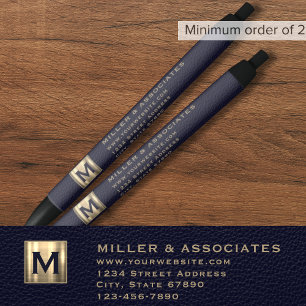 Professioneel Blauw Gouden Initieel Logo Zwarte Inkt Pen