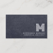 Professioneel Blauw Leer Monogram Visitekaartje (Voorkant)