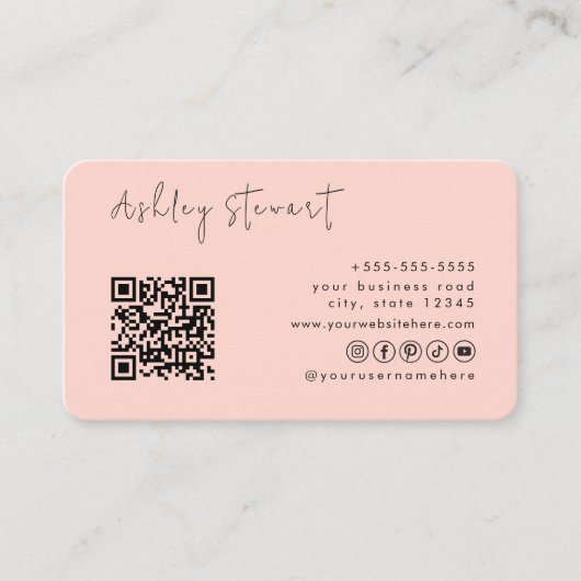 Professioneel Blush QR Code Logo Minimal Script Visitekaartje (Voorkant)
