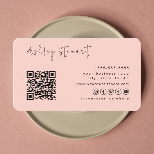 Professioneel Blush QR Code Logo Minimal Script Visitekaartje