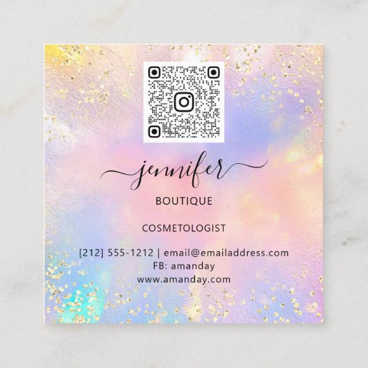 Professioneel boegbeeld Glitter Holograaf Blue Vierkante Visitekaartje (Achterkant)