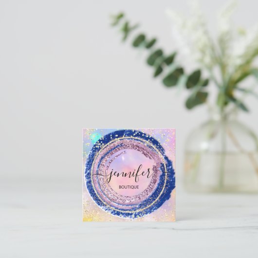 Professioneel boegbeeld Glitter Holograaf Blue Vierkante Visitekaartje (Staand voorkant)