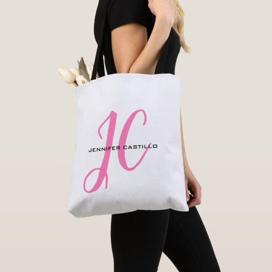 Professioneel Calligrafie Script Monogram Girly Draagtas (Dichtbij)