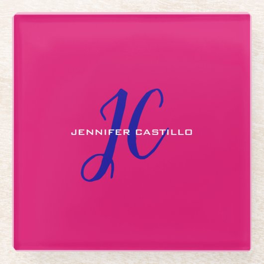 Professioneel Calligrafie Script Monogram Girly Glazen Onderzetter (Voorkant)