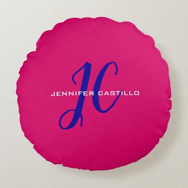 Professioneel Calligrafie Script Monogram Girly Rond Kussen (Voorkant)