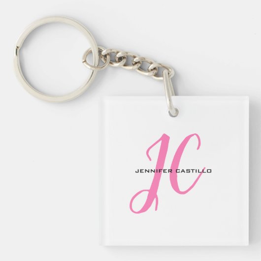 Professioneel Calligrafie Script Monogram Girly Sleutelhanger (voorkant)