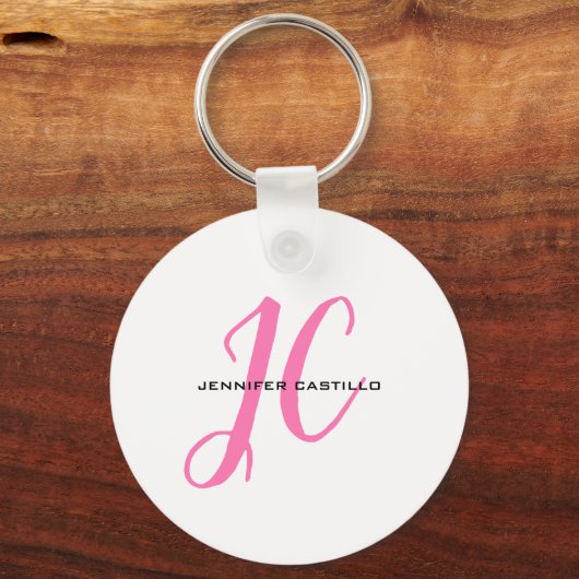Professioneel Calligrafie Script Monogram Girly Sleutelhanger (Achterkant)