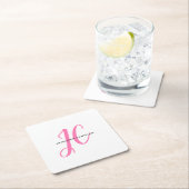 Professioneel Calligrafie Script Monogram Girly Vierkante Kartonnen Onderzetter (Insitu)