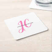 Professioneel Calligrafie Script Monogram Girly Vierkante Kartonnen Onderzetter (Schuin)