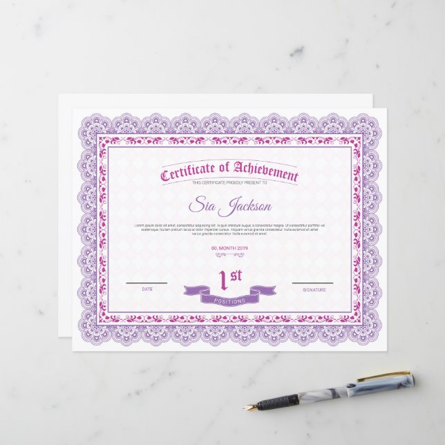 Professioneel certificaat van prestatie Sjabloon (Voorkant / Achterkant in situ)