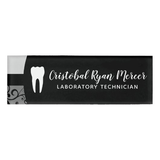 professioneel damast tandkantoor naambadge (Voorkant)