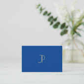 Professioneel diep blauw modern Monogram elegant b Visitekaartje (Staand voorkant)