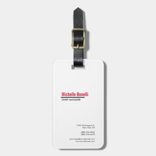 Professioneel, eenvoudig wit, modern bagagelabel (Voorkant verticaal)