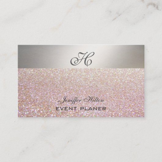 Professioneel elegant chic luxe glittery monogram visitekaartje (Voorkant)