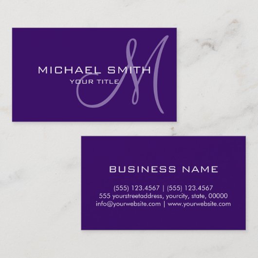 Professioneel Elegant Monogram Duidelijk Violet Visitekaartje (Voorkant / Achterkant)