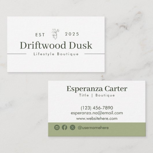 Professioneel Elegant Wit Marmer Groen Eenvoudig Visitekaartje (Voorkant / Achterkant)