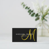Professioneel elegant zwart monogram visitekaartje (Staand voorkant)